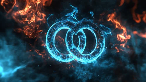 Twin frostfire rings colliding in smoky cosmic midnight.