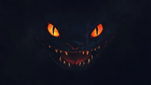 Night-born demon cat grins with molten ember jaws