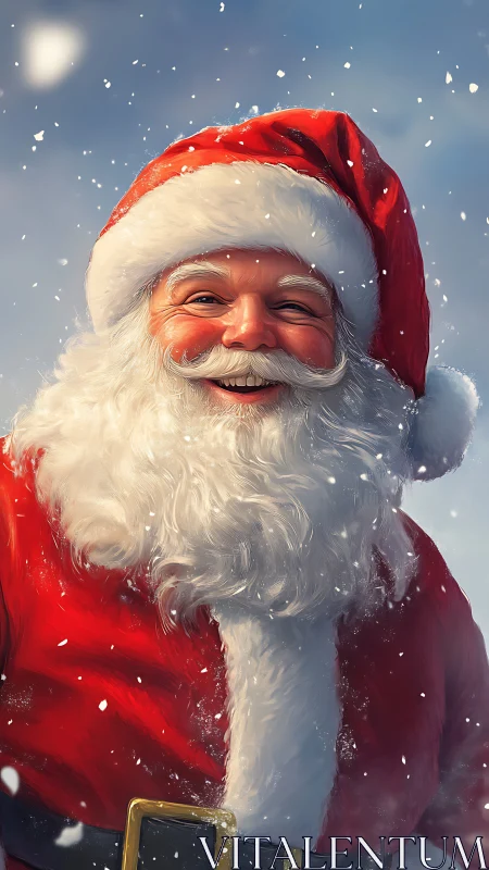 High detail digital portrait of classic Santa in snowfall