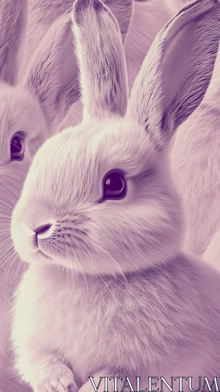 Soft lavender bunny gazes up with gentle, curious wonder