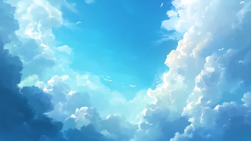 Sunlit clouds open a tranquil window into endless sky