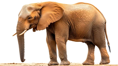 African elephant profile on white with detailed skin texture.