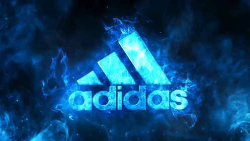Glowing Adidas logotype rendered in dynamic blue plasma field
