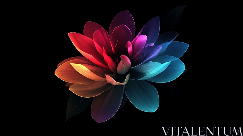 Multicolored abstract flower form on black background.