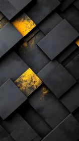 Bold yellow glows through layered black geometric panels