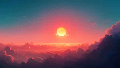 Dreamy sunset above cotton candy cloud oceans.