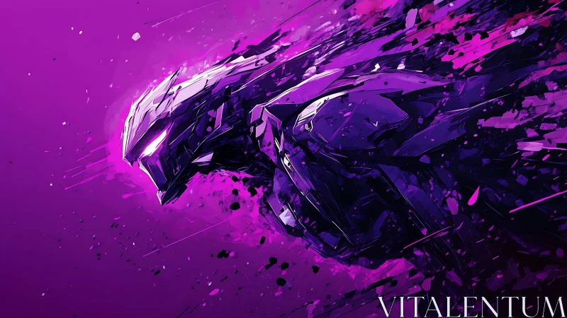 Neon panther mech exploding through ultraviolet stardust.