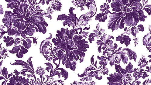 Purple floral damask pattern with stylized botanical forms.