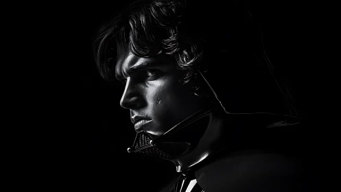 Shadowed space knight wrestles quietly with hidden light