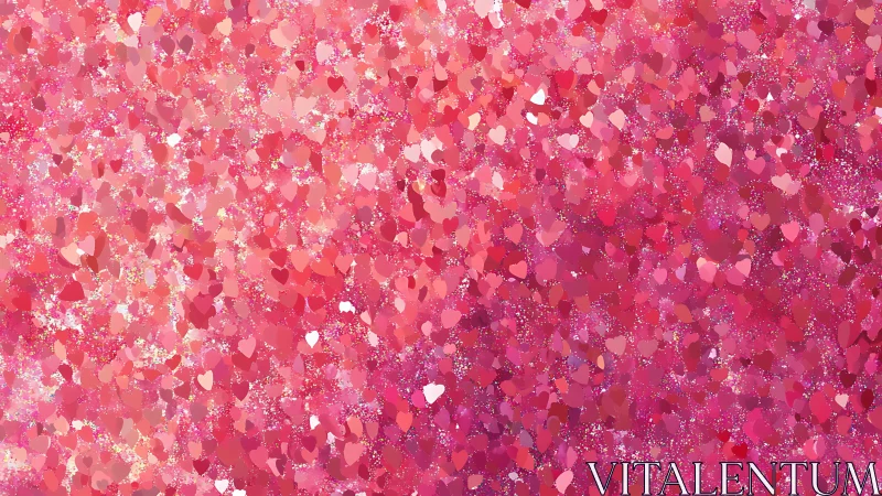 Shimmering pink heart confetti gently celebrates romantic joy
