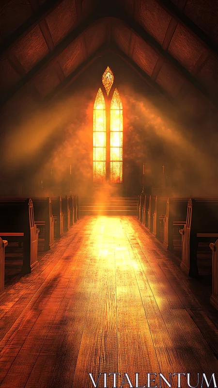 Golden sunlight floods a silent chapel with sacred warmth