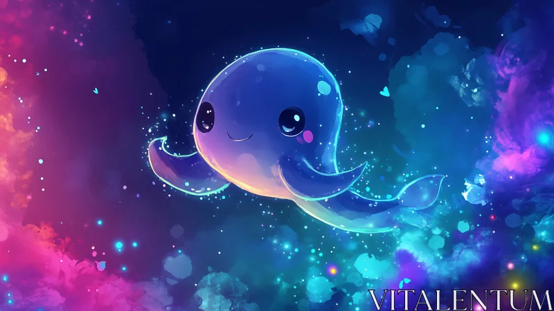 Digital painting of luminous space whale character design.