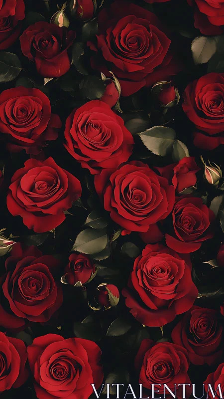 Lush Red Roses Against Deep Shadows.