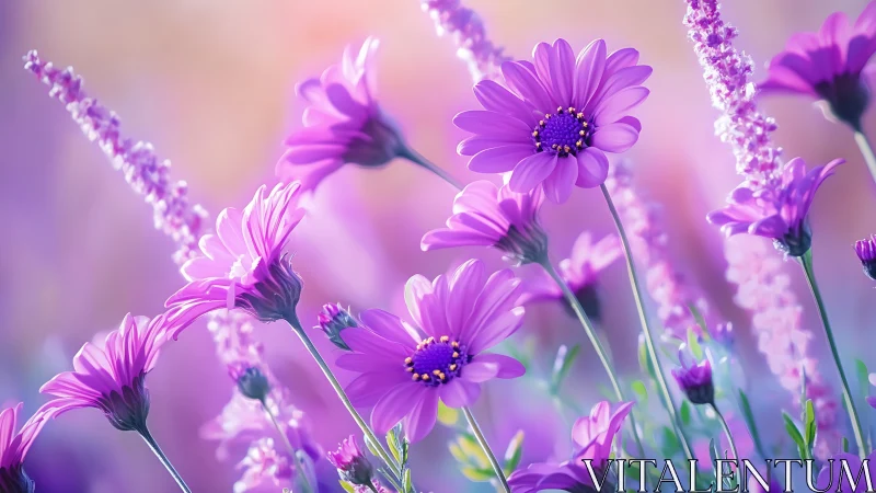 Purple daisy-like flowers with soft-focus background effect.