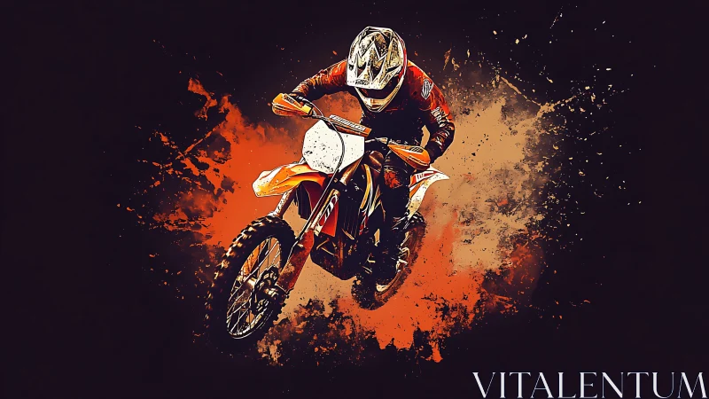 Dust-splitting motocross rider rockets through molten sunset