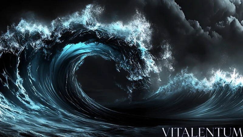 Cataclysmic bioluminescent wave arcs through a stormfront