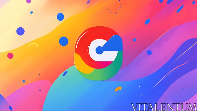 Colorful circular logo floats over vibrant fluid gradients