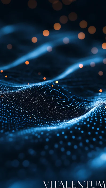 Digital blue particle wave surface shows layered depth