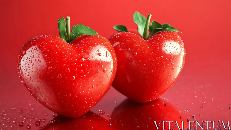 Fresh Tomatoes with Water Droplets Against Vibrant Red Background.