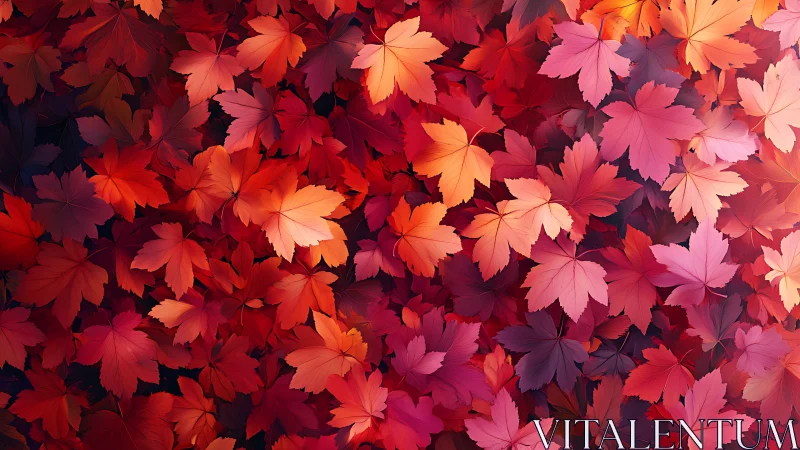 Crimson and coral maple foliage in layered digital composition.