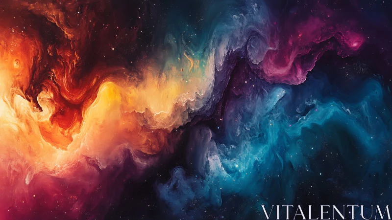 Multicolored abstract nebula cloud in deep space field.