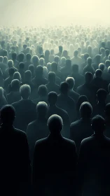 Surging crowd silhouettes dissolving into luminous haze.