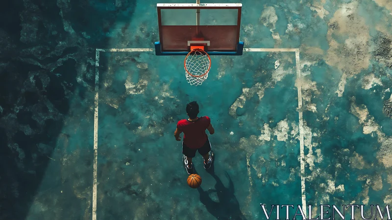 Solitary basketball player savors a quiet moment before shooting