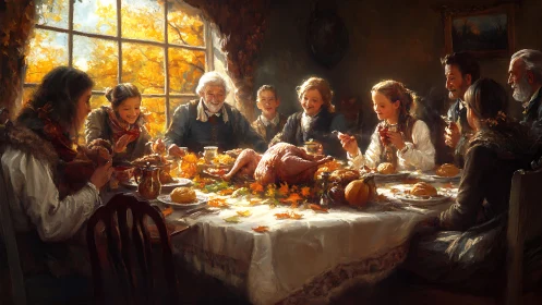 Golden autumn family feast around a joyful harvest table.