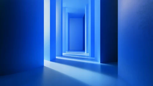 Blue Geometric Corridor with Nested Rectangles.