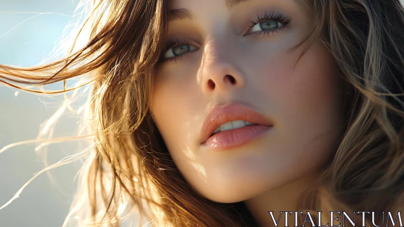 Close-up photoreal portrait of woman in soft daylight.