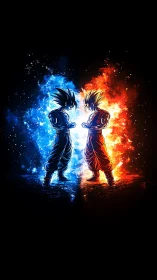 Fiery rivals meet in a blazing clash of blue and red light.