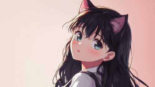 Anime catgirl portrait rendered with soft backlighting and blush tones
