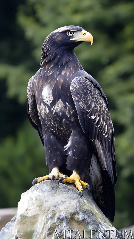 Raptorial eagle on rock with hyper-detailed feather topology.