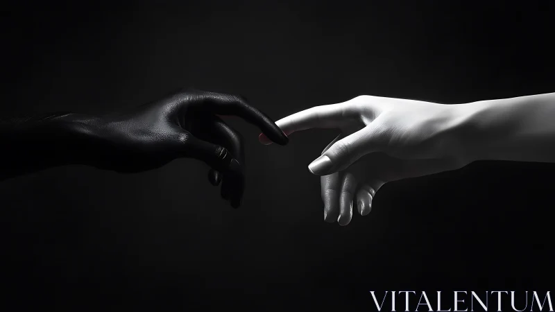 Two Hands Nearly Touching in Dramatic Monochromatic Light.