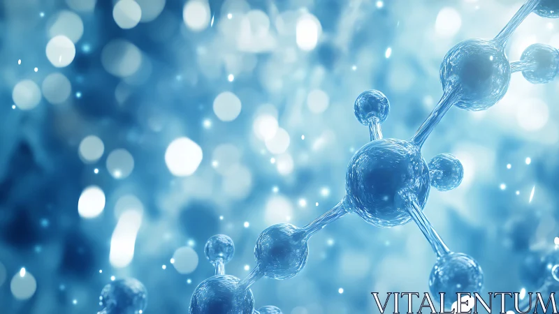 Shimmering blue molecules in a dreamy microscopic world.