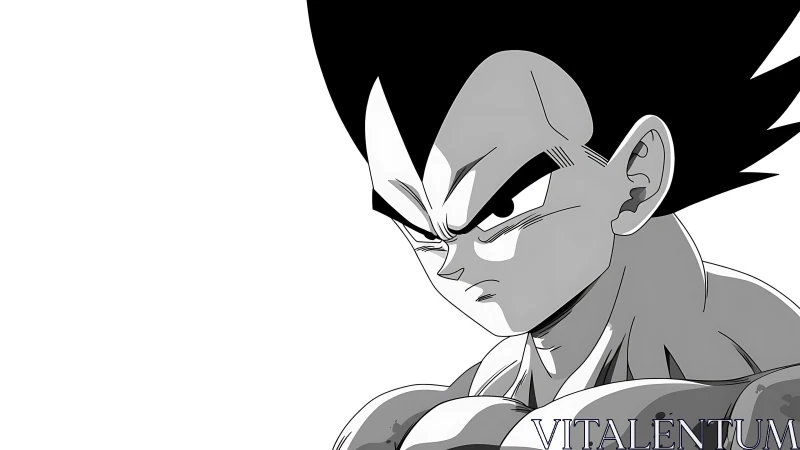 Monochrome profile of muscular anime male character.