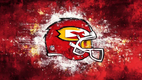 Red football helmet illustration is centered on textured field