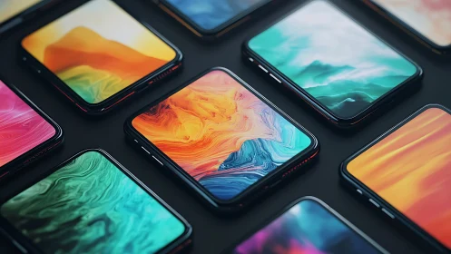 Colorful bezel-less smartphones form geometric flat layout