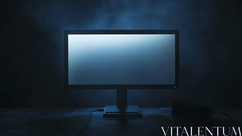 Softly glowing computer monitor in a quiet dark room.