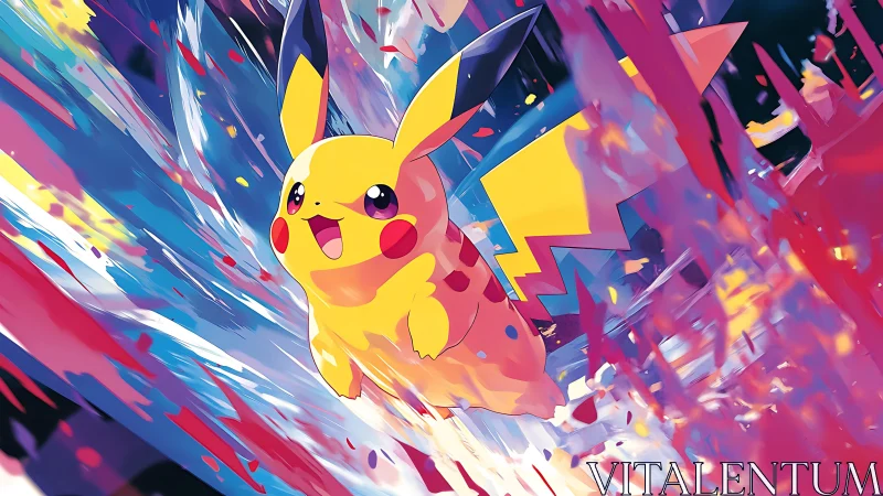 Energetic yellow creature charging through vivid colors.