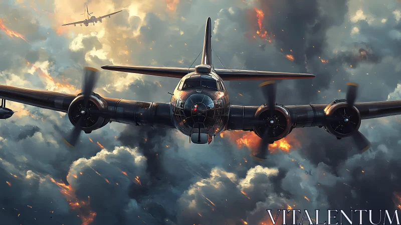 World War II bomber rendered in dynamic digital combat scene