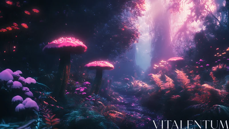 Neon mushrooms whisper soft light into a glowing dream forest