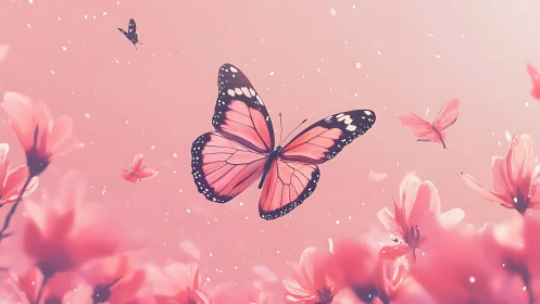 High-key pink butterfly macro with shallow depth and soft bokeh