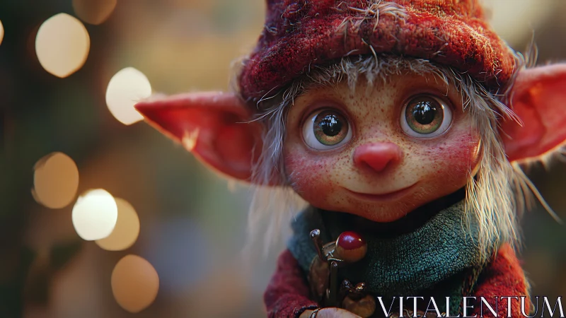 Close-up 3D portrait of small fantasy elf figure.