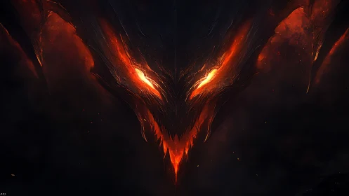 Lava-lit demonic face emerging from dark symmetrical void.
