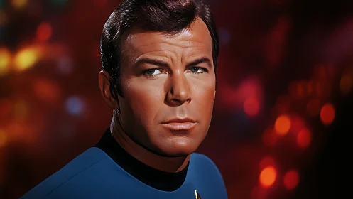 Starlit officer holds steady gaze amid nebula glow