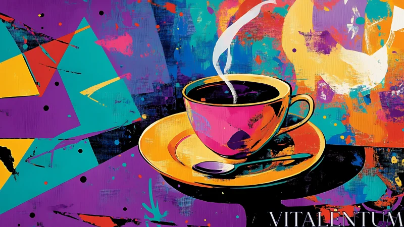 Electric coffee break swirling through neon color storms.