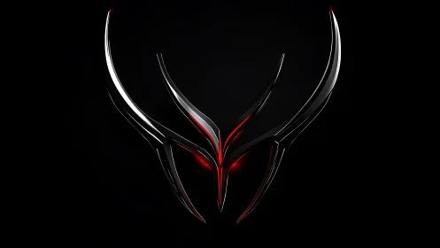 3D chromed sigil with red core on black minimalist field.