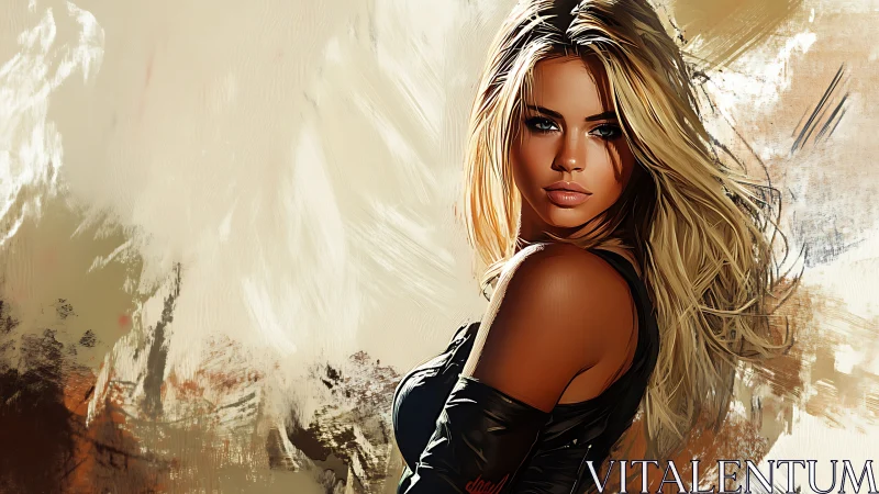 Confident blonde portrait glowing against warm painted light.