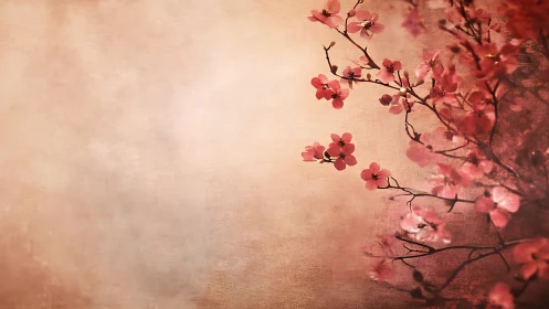 Delicate Red Blossoms Dance Across Soft, Warm Atmosphere